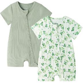 Bafeicao Baby 2 Pack Bamboo Viscose Sleeper Romper Soft Ribbed Short Sleeve 2 Way Zipper Summer Pajamas Clothes