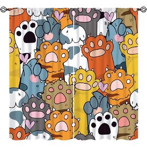 Drawn Paw Animal Curtains,Doodles Cute Cartoon Pattern Drawing Style Rod Pocket Decor Window Treatments for Girls Boys Kids Bedroom Nursery Living Kitchen Cafe Dining Drapes 41" W X 45" L