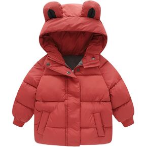 Toddler Kids Baby Boys Girls Winter Warm Solid Coats Ears Hooded Padded Jacket Outwear Heavy Weight Coats for