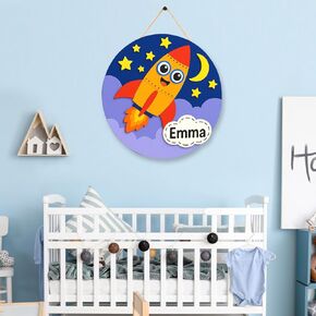 Personalized Wooden Name Sign for Nursery - Shuttle Ship Custom Name Sign Baby Room Decor, Signs for Kids Room Wall Decor, Gift for Baby Shower, Newborn, New Mom Dad Gift
