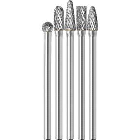 5Pcs Long Carbide Burr Set 1/4" Shank Total L 4.3" Die Grinder Bits Rotary Rasp Attachment Cut Port Grind Metal Cast Iron Steel Aluminum Cylinder Head Engine Intake Exhaust Manifold Tight Area