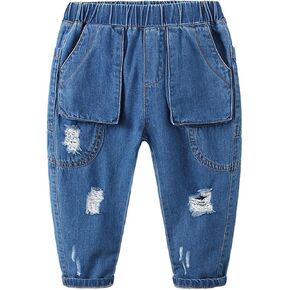 Baby Ripped Jean,Toddler Elastic Distressed Waist Denim Pants Animal Printed Pants for Boys