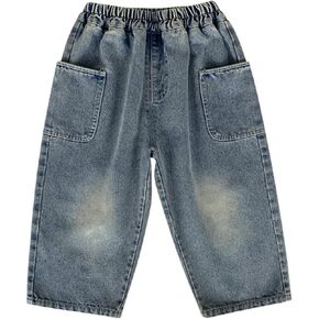 Boy's Jeans with Side Pockets - Cotton Elastic Waistband for Babies Aged 1-3 Years Old; Casual Pant