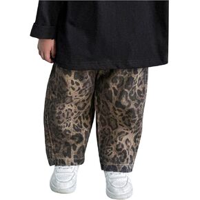Leopard Wide Leg Jeans for Toddler Boys 1-6 Years Baggy Casual Elastic High Waist Denim Pants with Pockets Baby Kids Clothes