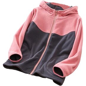 Kids Fleece Hoodie Jacket Tops for Boy Girl Color Block Zip Up Hooded Sweatshirt Kids Toddler Fall Winter Coat