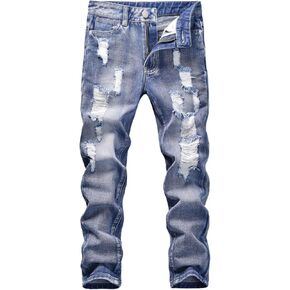 Boy's Skinny Fit Ripped Distressed Stretch Slim Jeans Pants Baby Outfits for Girls Summer