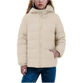 Girls Winter Coat Lightweight Fur-Hood Sherpa Lining Water-Resistant Little Girls Jacket with Pockets