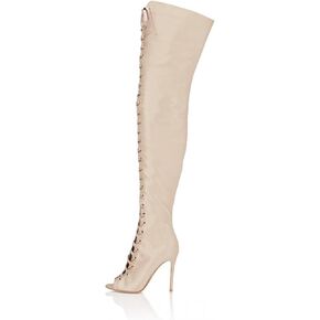 Sexy Women's Stiletto Hollow Out Over The Knee Boots with back Zipper, Fashion Cross-tied High Heel Peep Toe Thigh High Boots for Party, Banquet And Catwalk