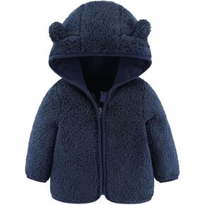 Baby Infant Bear Ears Fleece Hooded Coat Newborn Zipper Thicken Solid Color Jacket Kids Warm Comfy Soft Winter Hoodie