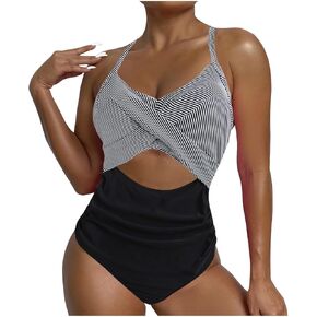 Women's Summer High Waisted Tummy Control One Piece Tankini Swimsuit Plus Size