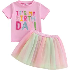 Toddler Baby Girl Clothes Strawberry Short Sleeve Shirt Cute Tutu Skirt Summer Set Little Girls Birthday Outfit