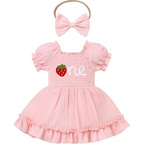 Imekis Baby Girl Half 1st عيد ميلاد الزي رومبير فستان رئيس الفراولة