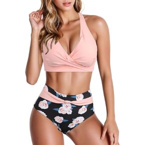 LCMTWX Bikini Sets for Women Swimwear Beach Women Solid Color Swimsuit Backless Swimwear Jumpsuit High Waisted Bathing 2