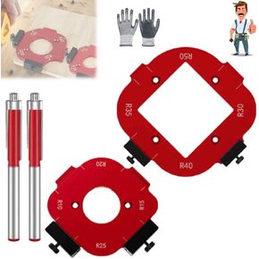 Trimmer Cutting R Angle Arc Template, Radius Jig Router Template with Trimming Cutter, Aluminum Alloy 4 in 1 Arc Angle Positioning Template for Routers R10/R15/R20/R25/R30/R35/R40/R50(Red,All)