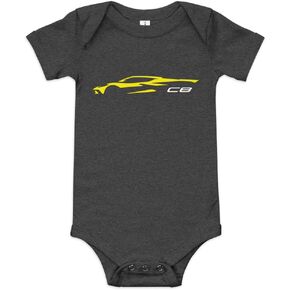 2022 2023 Sports Car C8 Outline Silhouette Accelerate Yellow Vette Baby Onesie Short Sleeve one Piece
