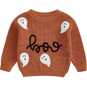 Baby Halloween Outfit Boy Girl Pumpkin Sweater Ghost Embroidery Knit Sweatshirt Infant Toddler Halloween Clothes
