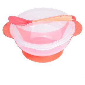 Suction Bowls for Baby, Children Slip Resistant Feeding Bowls with Sensing Spoon Cover for Home(Pink)