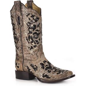 Corral A3648 Floral Preted Glitter Plitter و Square Square Toe Boots