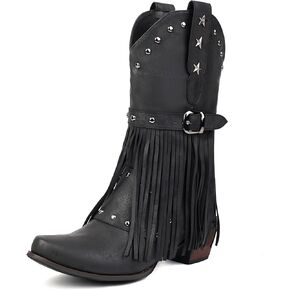 Metal Decoration Studded Fringe Cowboy Boots for Women