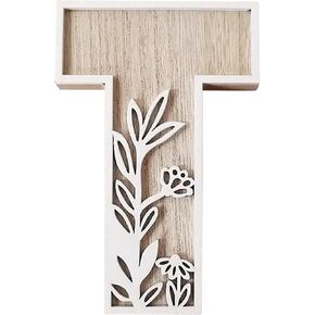 Layered Wooden Letters Ornament 5 Inch, Paintable Wooden Floral Letters for Crafts Wood Alphabet Symbol, Birthday Boho Nursery Name Sign Wedding Home Decoration (E)