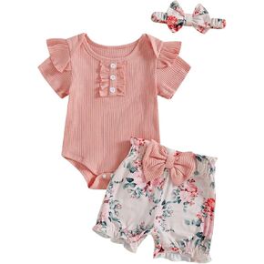 MERSARIPHY Newborn Baby Girl Summer Clothes Rib Knit Romper Floral Cow Shorts Set Western Cowgirl Outfit 0 3 6 12 18 Months