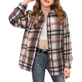 Girls Button Down Shirt Shacket Jacket Girls Long Sleeve Plaid Flannel Shirts for Girls Western Shirts with Pocket Toddler Shirt Rose red Size 9-10 Years in Kuwait