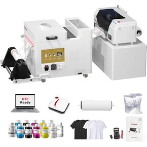 InkSonic A3-XP600 DTF Printer, with automatic dtf powder shaking heating machine, Pre-installed Laptop, Fast XP600 Printhead with LCD Panel, T-Shirt Printing Machine with White Ink Circulation, U13