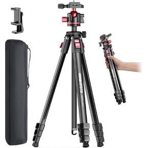 68" Lightweight Travel Camera Tripod with Ball Head, Compact Aluminum Tripod for DSLR/SLR, Compatible with Canon, Nikon, Binoculars, Telescope (Supports 8.8 lbs, Weighs 2.62 lbs)