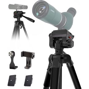 69" Tripod for Spotting Scopes, Binocular & Camera, Includes Binocular Adapter, 2 QR Plates, Phone Holder & Carry Bag, Ideal for Bird Watching, Hunting, Wildlife Viewing & Target Shooting