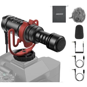 Neewer Plug & Play VLOG Microphone ، MIC Supercardioid MIC Mini Mini مع TRRs 3.5 ملم ، قطع التردد المنخفض ، التحكم في الكسب ، اثنين من OTG متوافق مع iPhone 16 15 S25 Ultra Android Mac Camera ، VM11