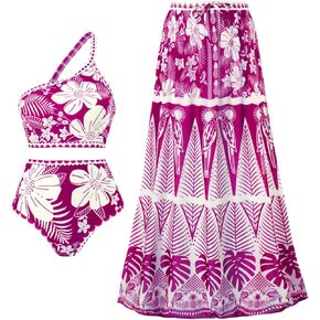 Retro Bathing Suit with Matching Cover Up Tropical Swimsuit Hawaiian Beach Dresses Set Vacation Outfits Resort Wear