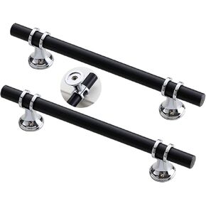 Wardrobe Door Handles,2 Pack Furniture Drawer Handles Aluminum Alloy Knobs Door Levers for Cupboard,Closet,Wardrobe,Shoe Cabinet,Black Chrome(Black,Single Hole)
