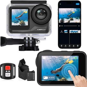 icefox i7 Action Camera 4K 60FPS 52MP with 2X 2150mAh Batteries, Underwater Camera with 5X Zoom, EIS, Powered by Snappro App,Support Video&Photo Editing,Waterproof, WiFi Remote Control