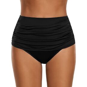High Waisted Bikini Bottoms for Women Retro Ruched Swim Bottoms Tummy Control Swimsuit Bottoms Swimwear Bottoms Brief