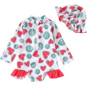 Baby Girl Swimsuit One Piece Rash Guard Bathing Suit Cute Little Girls Long Sleeve Quick Dry Swimwear 0-3 Years