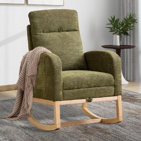 Modern Nursery Rocking Chair, Teddy Upholstered Rocking Chair with Footrest, Comfortable Rocker Chair with Side Pocket, Rocker Chair for Living Room, Bedroom, Nursing Room