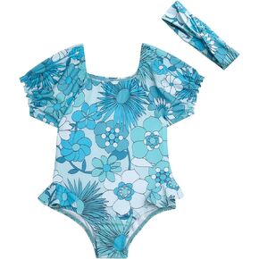 Jessica Simpson Baby Girls Rash Guard Swimsuit - 2 Piece One Piece Bathing Suit and Headband for Toddlers & Infants (12M-4T)