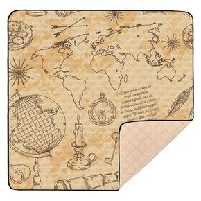 Seamless Pattern Globe World Map Large Non-Slip Baby Playmat for Floor Non-Toxic Tummy Time & Crawling Mat for Baby Kids Toddlers Infants, 50'' x 50''