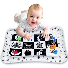 Newborn Infant Tummy Time Water Mat – Black and White High Contrast Play Mat for Baby, Girls or Boys - Promotes Core Strength and Motor Skills, Portable Montessori Toys for Babies 1-9 Months