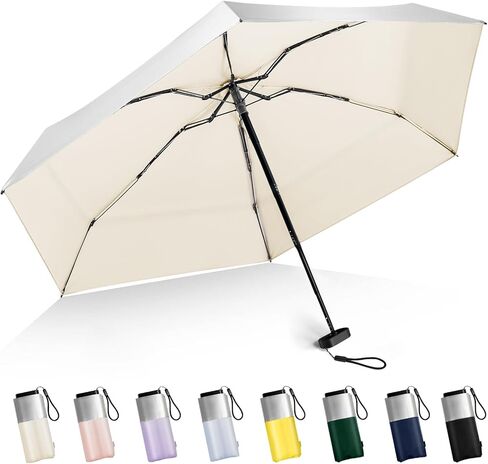 LEAGERA Mini Umbrella For Purse - UPF 50+ UV Blocker Sun Protection Umbrella, Small Micro Travel Parasol Design for Women, Yellow in Kuwait