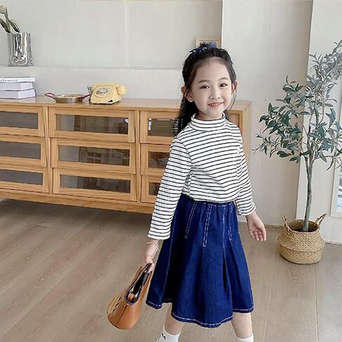 Crop Tops for Girls Women's Striped Single Turtleneck Boy's Undercoat Plus Thick Long Sleeved T Shirt Children's Top in Saudi Arabia