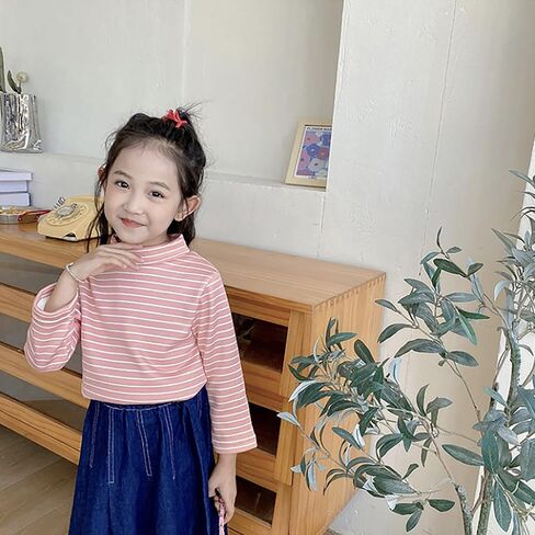 Crop Tops for Girls Women's Striped Single Turtleneck Boy's Undercoat Plus Thick Long Sleeved T Shirt Children's Top in Saudi Arabia