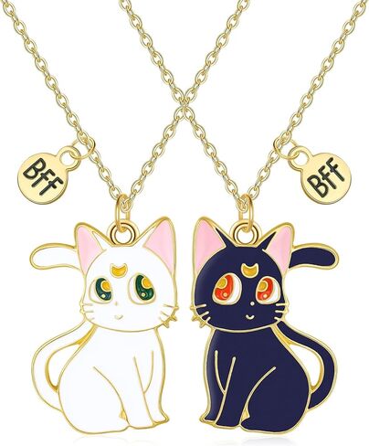 Hanreshe Cat Matching Necklaces Best Friend Necklaces Girls Fashion Couples Friendship Pendant Heart Yin Yang Friendship Necklace For 2 in Saudi Arabia