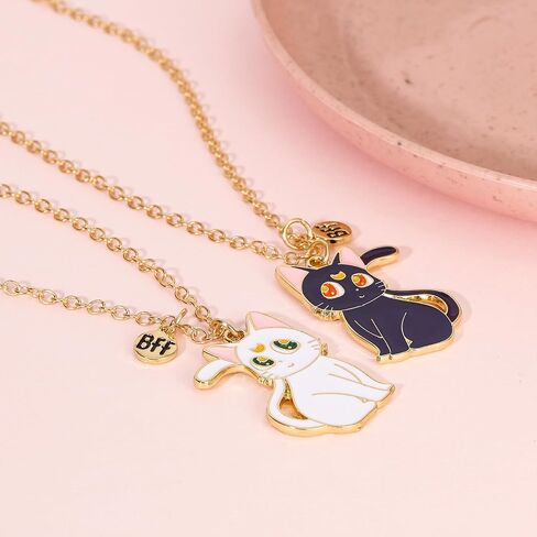 Hanreshe Cat Matching Necklaces Best Friend Necklaces Girls Fashion Couples Friendship Pendant Heart Yin Yang Friendship Necklace For 2 in Saudi Arabia