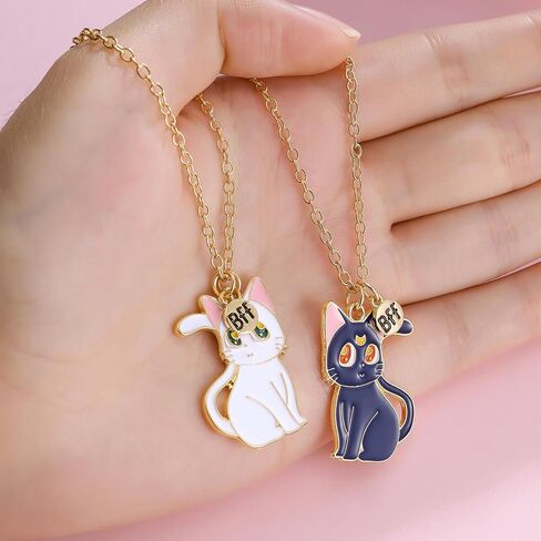 Hanreshe Cat Matching Necklaces Best Friend Necklaces Girls Fashion Couples Friendship Pendant Heart Yin Yang Friendship Necklace For 2 in Saudi Arabia