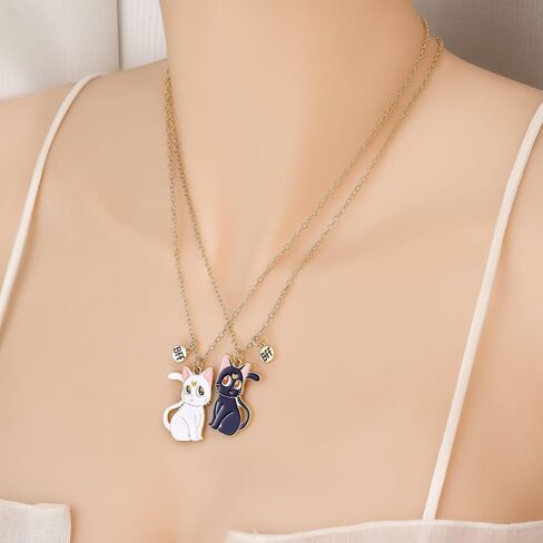 Hanreshe Cat Matching Necklaces Best Friend Necklaces Girls Fashion Couples Friendship Pendant Heart Yin Yang Friendship Necklace For 2 in Saudi Arabia