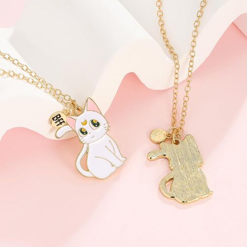 Hanreshe Cat Matching Necklaces Best Friend Necklaces Girls Fashion Couples Friendship Pendant Heart Yin Yang Friendship Necklace For 2 in Saudi Arabia