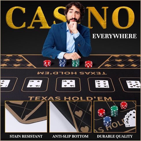 Foldable Table Top Poker Mat - Poker Table Top Mat with Non-Slip Backing & Zippered Carrying Bag, Waterproof & Foldable Rubber Poker Topper for Table, Portable Texas Holdem Poker Mat - 70x35 Inches in Saudi Arabia