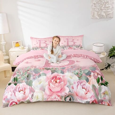 Jejeloiu Pink Rose Gold Davet Cover for Kids Boy Girls ، Toddler ، مجموعة الفراش القوس الوردي ، خطاب مخصي in Kuwait