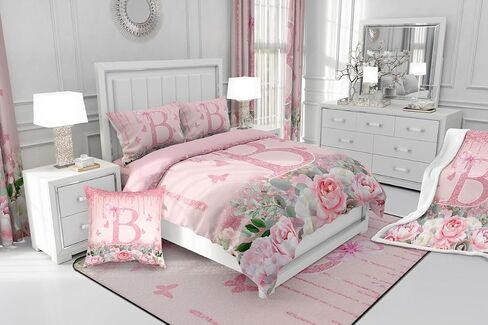 Jejeloiu Pink Rose Gold Davet Cover for Kids Boy Girls ، Toddler ، مجموعة الفراش القوس الوردي ، خطاب مخصي in Kuwait